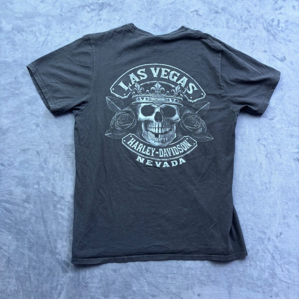 Harley Davidson Las Vegas Nevada Skull Crown Roses Graphic T-Shirt Black Mens M